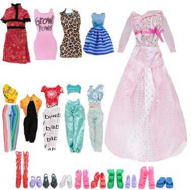 BJDBUS 15 Items 5 Sets Fashion Clothes Outfit Dress with 10 Pairs Shoes Accessories for 115 Inch Girl Doll