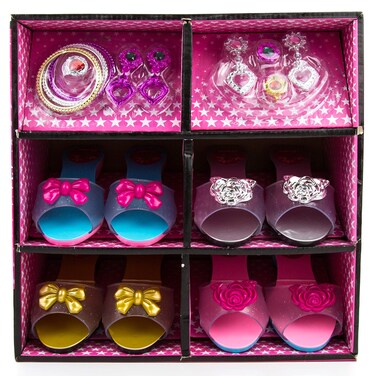 Toysery Princess Dress Up Shoes and Jewelry Boutique Little Girls Role Play Fashion Accessories Including 4 Pair of Shoes Play Gift Set for Toddlers Little Girls Aged 3456 Years Old