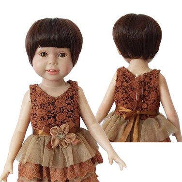 MUZIWIG Cute Bob Hair Wigs with Light Black Straight Full Bangs fit 18 Height Doll Heat Resistant Dolls Hair