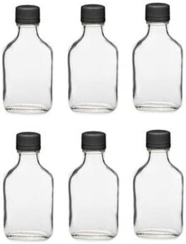Premium Vials 12 Pack 100ml Glass Flask Bottles with Black Tamper Evident Caps with a Funnel