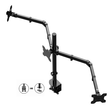 Rocelco Premium Triple Monitor Desk Mount  Standard Pattern Fits 13  27 LED LCD Flat Computer Screen  Three Articulated Full Motion Adjustable Arms  Grommet and C Clamp  Black R DM3