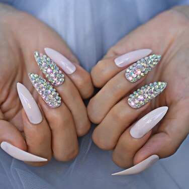 CoolNail Extra Long Sharp Stiletto Red False Nails Tips Pointed Stilettos Press On Nails For Fingers Full Cover with Glue Sticker