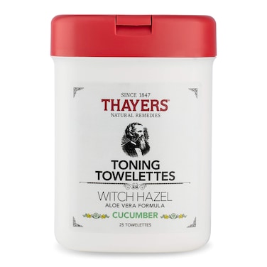 THAYERS AlcoholFree Witch Hazel Toning Towelettes with Aloe Vera Cucumber 25 Count