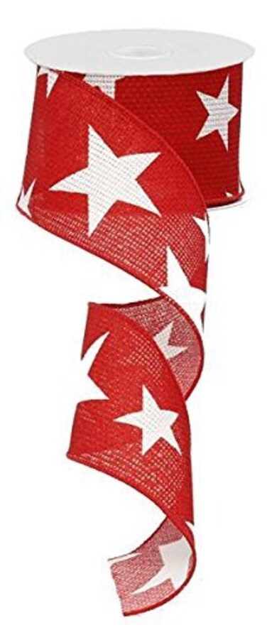 Star Wired Edge Ribbon 25 Red White  10 Yards  RG01269W7