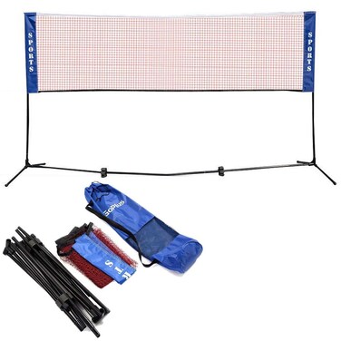 COSTWAY Portable Badminton Net Beach Volleyball Tennis Competition Training Net 25 to 5 Adjustable Height Carrying Bag Red