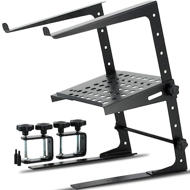 EMB Portable Dj Laptop Stand with Adjustable Height AntiSlip Design Works for Laptops Controllers and CD Players with Shelf Storage