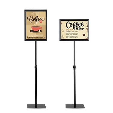 HYNAWIN Adjustable Floor Sign Stand Heavy Duty Pedestal Sign Holder Stand Poster Stand with Aluminum Snap Open Frame for 11x17 Inches Both Vertical and Horizontal View Sign Displayed Black