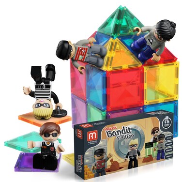 Magnetic Figures Set of 4 Toy People Magnetic Tiles Expansion Pack for Boys and Girls Educational Stem Toys Add on Sets for Magnetic Blocks Bandits Edition