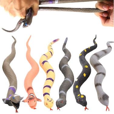 Rubber Snake14 inch Snake Toy Set6 PackFood Grade Material TPR Super StretchyValeforToy Realistic Fake Snake Keep Birds Away Bathtub Garden Rainforest Squish Toys Bag