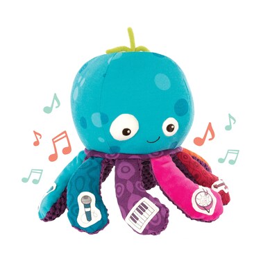 B toys Octopus Plush Toy Soft Plush  Musical Stuffed Animal  Soft Baby Plush with 8 Instruments  Sensory Toys for Babies 10 Months