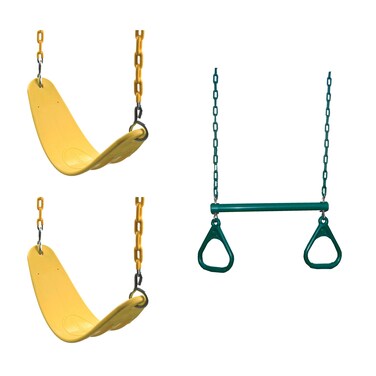SwingNSlide WS 5104 Two Extreme Duty Yellow Swing Seats with a Heavy Duty RingTrapeze Combo Swing Swing Set Refresher Bundle Yellow