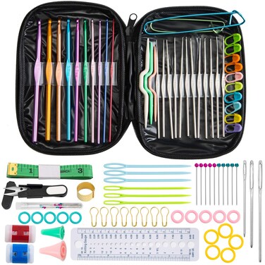 Flytianmy 100Pcs Aluminum Crochet Hooks SetYarn Knitting Needles Sewing Tools KitEasy to Carry