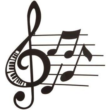 Aunt Chris Products  Music Metal Wall Decor  Matte Black Color  Use Indoor Or Outdoor  Treble Clef And Notes With Piano Key Cutouts And Little Music Notes