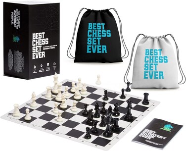 Best Chess Set Ever Triple Weighted Tournament Style Chess Set with Exclusive Chess Strategy Guide  20 x 20 Silicone Board  Heavy Staunton Chess Pieces