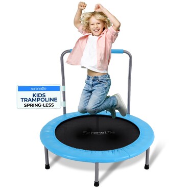 SereneLife 36 Inch Portable Fitness Trampoline  Sports Trampoline for Indoor and Outdoor Use  Professional Round Jumping Cardio Trampoline  Safe for Kid wPadded Frame Cover and Handlebar