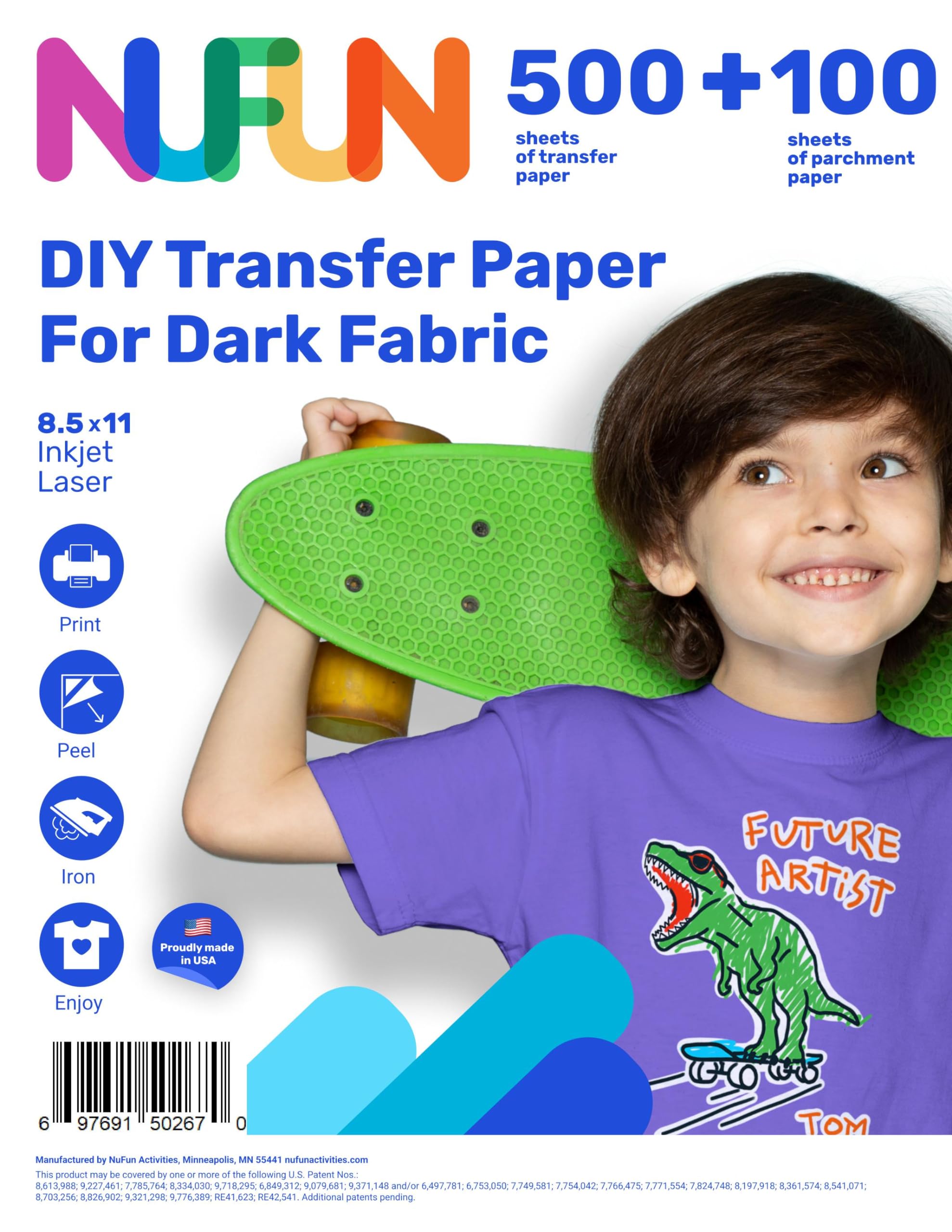 nufunactivities Nufunactivities Printable Ironon Heat Transfer Paper For T Shirts Dark Fabrics 500 Sheets 8.5x11inch