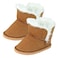 Sophias Mini Suede Winter Boots with White Faux Fur Lining and Trim for 18 Inch Dolls Cognac Brown