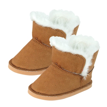 Sophias Mini Suede Winter Boots with White Faux Fur Lining and Trim for 18 Inch Dolls Cognac Brown