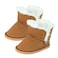 Sophias Mini Suede Winter Boots with White Faux Fur Lining and Trim for 18 Inch Dolls Cognac Brown