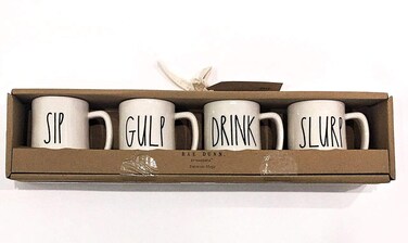 Rae Dunn Magenta Set of 4 Espresso Mugs  SIP GULP DRINK SLURP