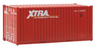 Walthers SceneMaster HO Scale Model of Xtra Leasing Intermodal XKTZ red White 20 Corrugated Container with Flat Panel