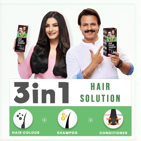 VIP 5 in 1 Hair Colour Shampoo base Hair Color Shampoo Brown 180ml Brown
