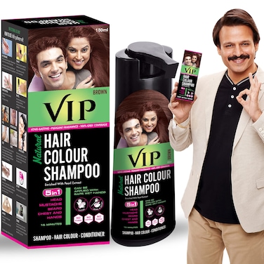 VIP 5 in 1 Hair Colour Shampoo base Hair Color Shampoo Brown 180ml Brown