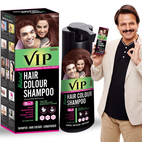 VIP 5 in 1 Hair Colour Shampoo base Hair Color Shampoo Brown 180ml Brown