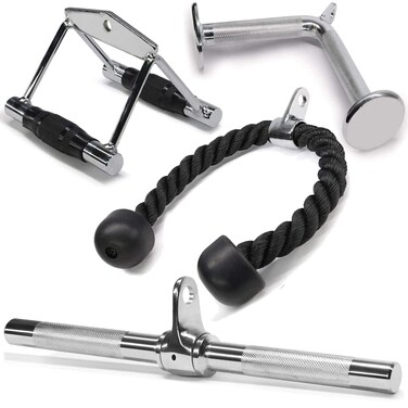 Yes4All Combo Double D Handle Cable Attachment Tricep RopeTricep Pull Down Rope Rotating Straight Bar and VShaped Bar Handle