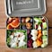 LunchBots Large Cinco Stainless Steel Lunch Container  Five Section Design Holds a Variety of Foods  Metal Bento Box  Dishwasher Safe  Stainless Lid  Green Dots