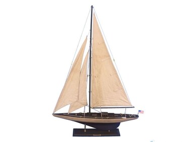 Hampton Nautical Rustic Wooden Model Sailing Yacht Enterprise 35