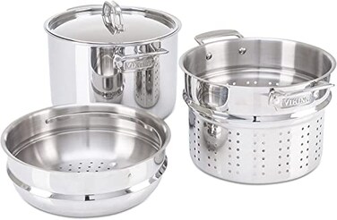 Viking Culinary 3Ply Stainless Steel Pasta Pot 8 Quart Includes Pasta  Steamer Insert Dishwasher Oven Safe Works on All Cooktops including Induction