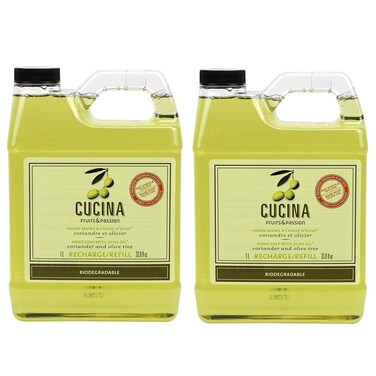 Cucina Purifying Hand Wash Refill 338 Oz Plastic Jug 2 Coriander and Olive Tree