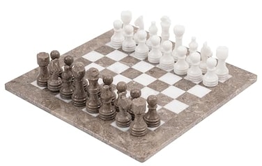Radicaln Marble Chess Set 15 Inches Grey Oceanic and White Handmade Chess Sets for Adults  Chess Game Set 2 Player 1 Chess Board  32 Chess Pieces  Board Game