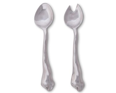 Arthur Court Modern Aluminum Salad Serving Spoon and Salad Serving Fork Salad Servers Set Carmel Collection 11 inch Long