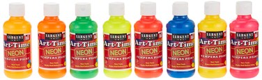 Sargent Art Neon Tempera Paint 8 Ounce 8 Fl Oz Pack of 8 8 Flip Cap Bottles 8 Count