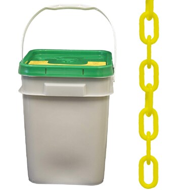 Mr Chain HeavyDuty Plastic Barrier Chain Pail Yellow 2Inch Link Diameter 120Foot Length 51002P