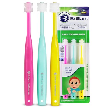 Brilliant Oral Care Baby Toothbrush with Soft Bristles and Round Head for a Toddler Approved Easy to Use AllAround Clean Mouth Ages 02 Years Pink Mint Yellow 3 Pack