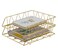 PAG Desktop File Organizer Metal Stackable Letter Tray Paper Holder Rack 2 Pack Gold