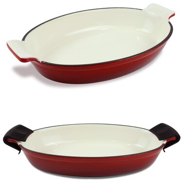 29 Qt Enameled Cast Iron Rectangular Roaster Casserole Dish Lasagna Pan Deep Roasting Pan for Cooking and Baking  Red