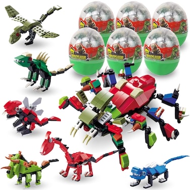 13in1 PreFilled Eggs with Dinosaurs Building Blocks Lego Compatible Transforming Dino Bricks Egg Surprise Kids Party Favors Goodie Bag Fillers Classroom Prizes