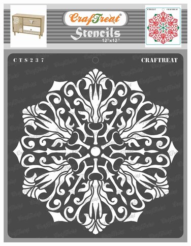 CrafTreat Reusable Doily Mandala Stencil for Painting on Wood Canvas Floor Wall and Tile  Flourish Doily  12x12 Inch  Background Stencils for Crafts  Wall Stencils for Painting Large Pattern