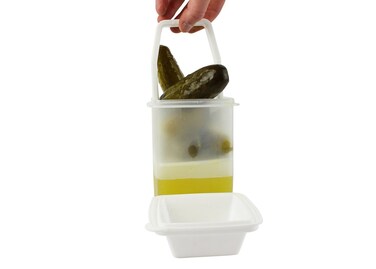 HomeX  Pickle Storage Container with Strainer Insert The Ultimate Kitchenware Food Saver for Preserving and Keeping Edibles Fresh White