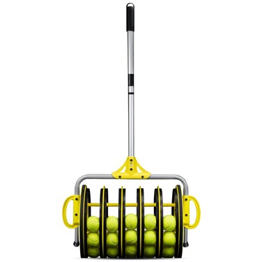 2in1 Tennis Ball Collector Pickup  Ball Hopper Basket  25 Balls  Automatic with 50 Ball Capacity  Bulk Racket Sports Equipment  IndoorOutdoor Picker Upper and Holder Cart with Wheels