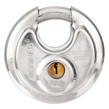 BRINKS  70mm Keyed Alike Heavy Duty Shielded Discus Padlock  3 Pack Chrome Plated Security Lock for Storage Shed Garage Lockers Toolboxes Construction Site Storage and More
