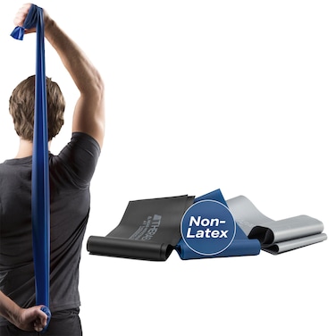 THERABAND Resistance Bands Set Professional Elastic Band For Upper  Lower Body Exercise Strength Training without Weights Physical Therapy  Pilates Blue  Black  Silver Advanced