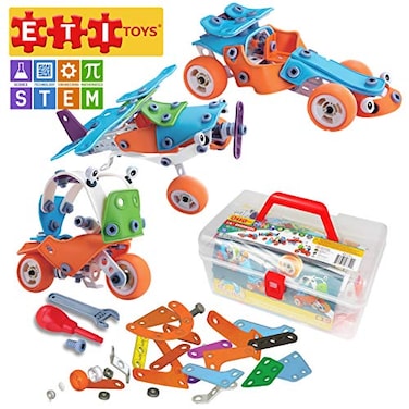 ETI Toys STEM Learning 132 Piece Lil Engineers Build  Play 5 Vehicle Building Blocks Bulldozer Racecar  More Creative Skills Development Gift Toy for 8 9 10 Year Old Boys and Girls