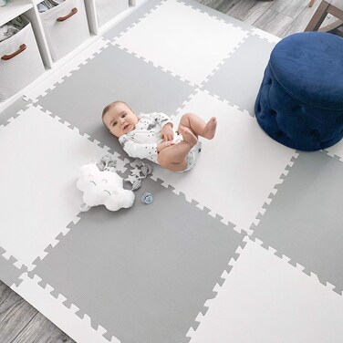 Baby Play Mat Tiles Extra Large Thick NonToxic Foam Floor Puzzle Mat Interlocking Activity Playmat for Infants Toddlers Kids Crawling Tummy Time 74x74 Inches GreyWhite