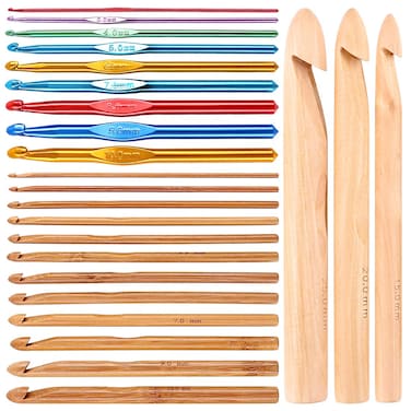 24Pcs Crochet Hooks Kit Including 3mm25mm 15Pcs Assorted Sizes Wooden Bamboo Crochet Hooks and 9Pcs MultiColoured Aluminum 2mm10mm Handle Crochet Hooks for Handcrafted Knitting Needles