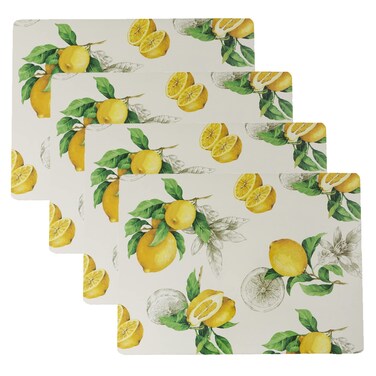 Benson Mills Cork Placemats Set of 4 Thick Cork Place Mats for Kitchen and Dining Tables Easy Clean Table Mats 12 x 16 Rectangular Set of 4 Lemons